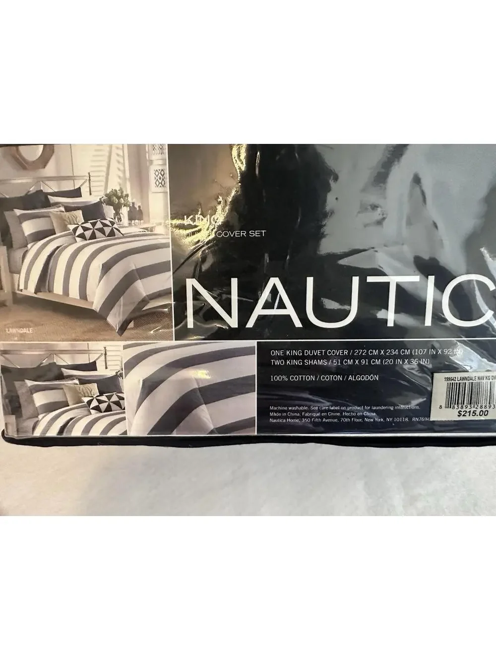 New - Nautica Lawndale Navy & White Duvet Cover Set - King